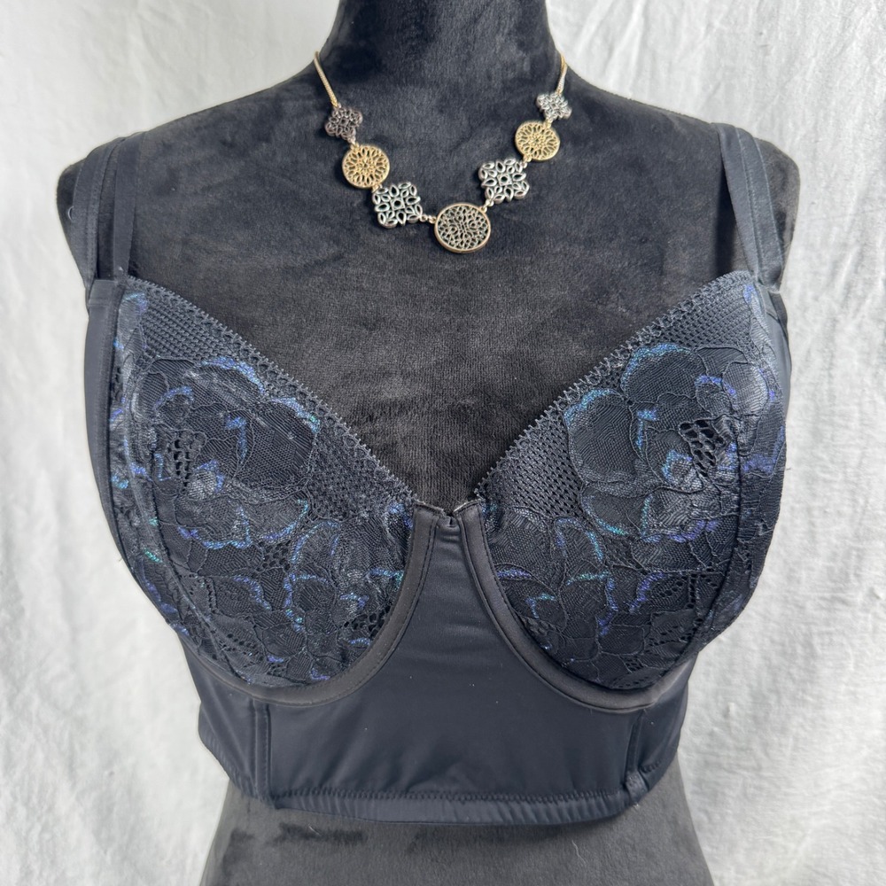 Women's Adore Me Longline Bra Bustier 38DD Black Iridescent Shimmer 40075